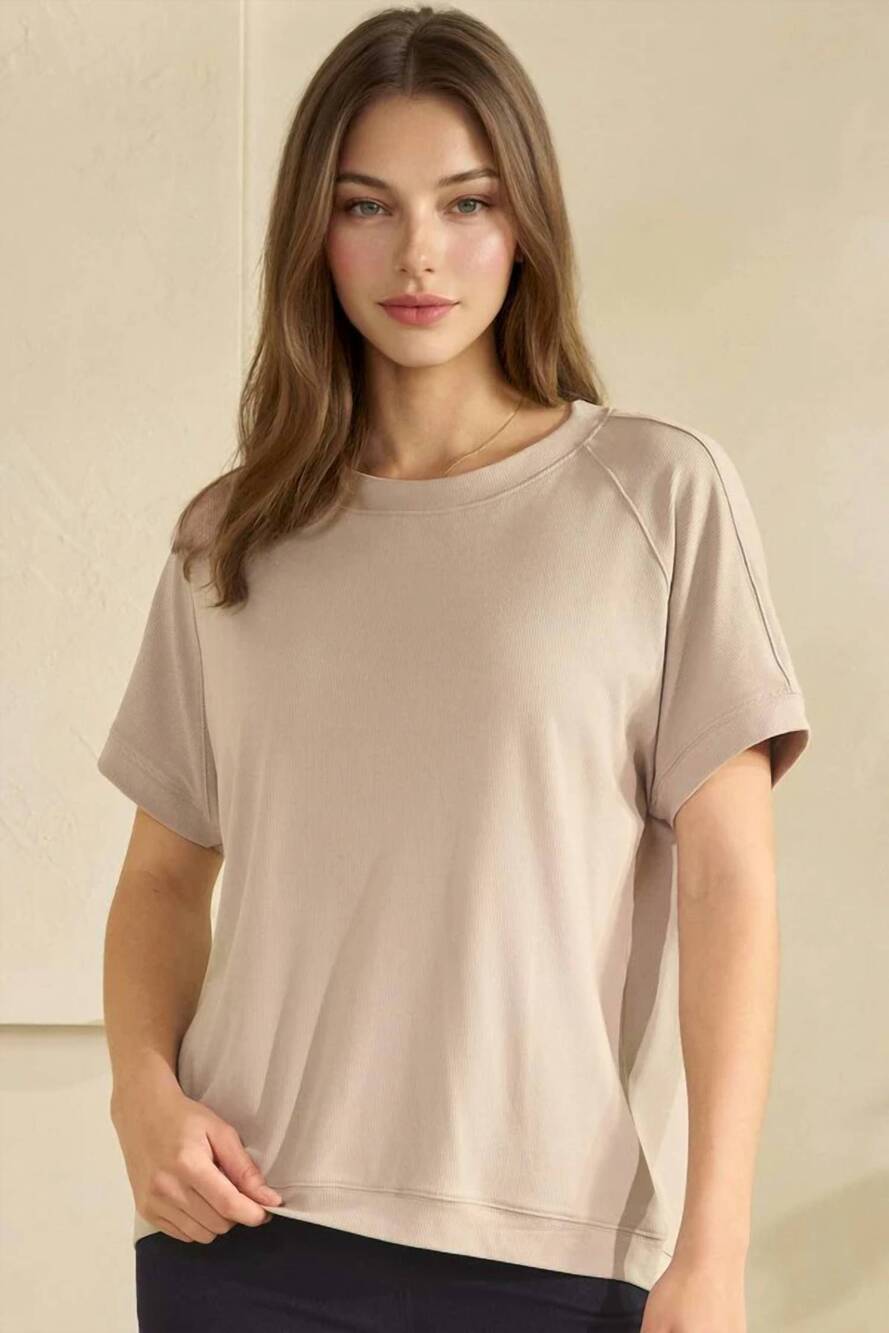 NEW YELETE everyday soft ribbed loose fit top in light mocha